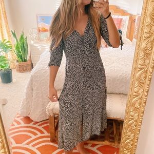 MANGO Floral Short Sleeve Button Up Midi Dress sz 6